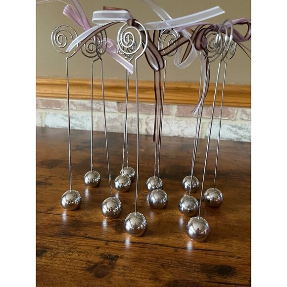 Metal Spiral Place Card or Picture Holder With Pink Ribbon Bow Set of 12 - Picture 1 of 12